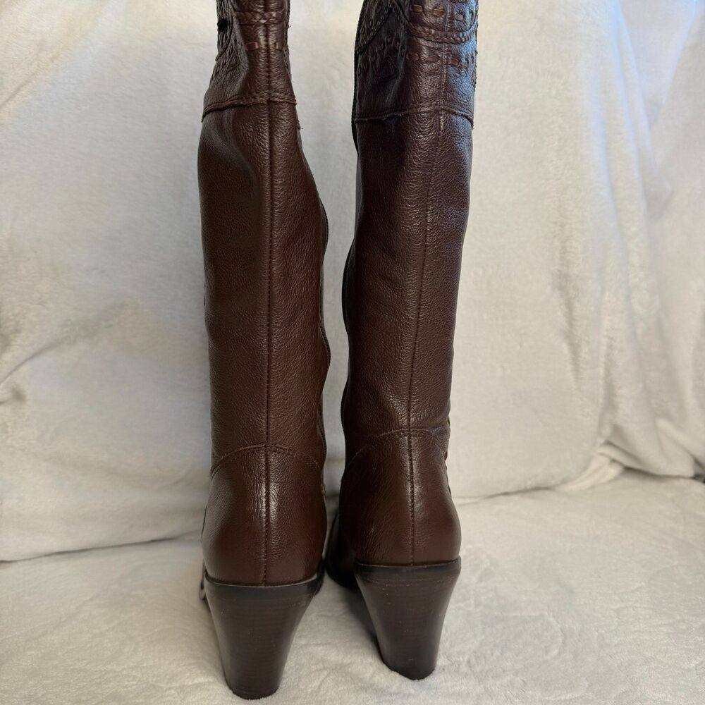 Coldwater Creek Brown Western Cowboy Boots Women's Size 10 Braided Detail - Picture 10 of 16